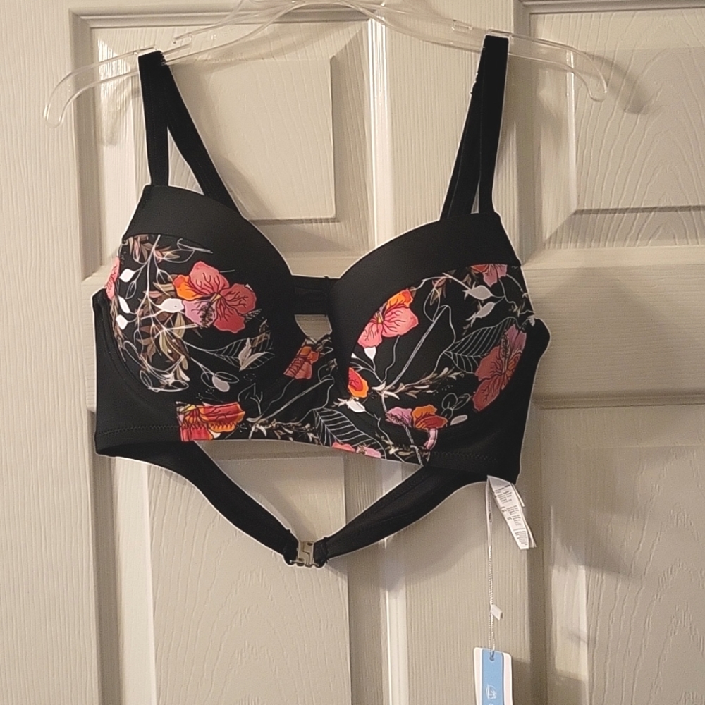 Swimsuit Top, 1X, Black and Floral